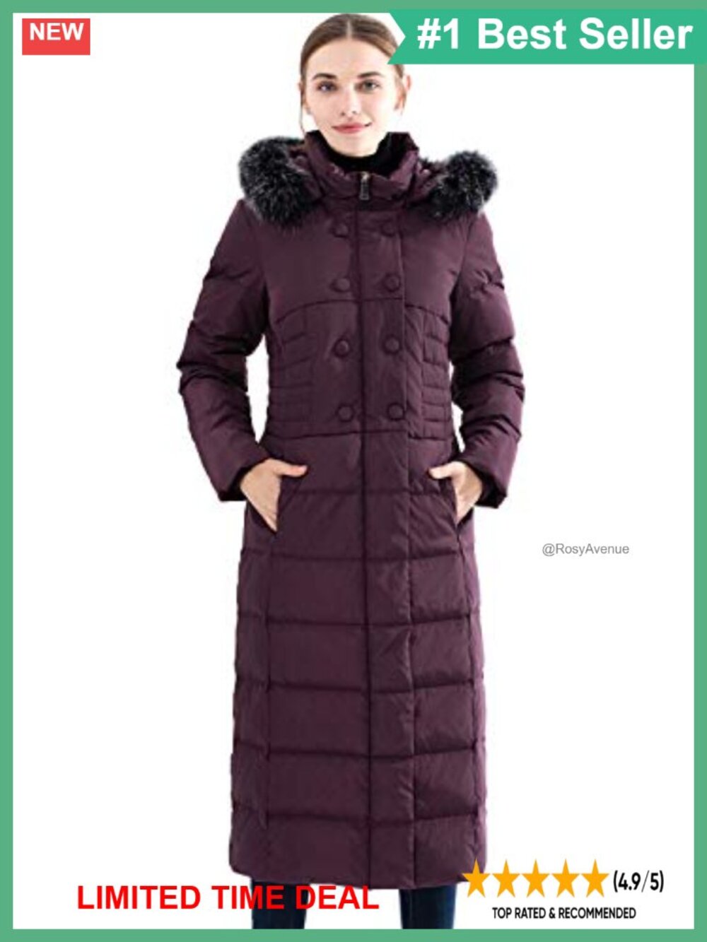 Obosoyo Women's Hooded Thickened Maxi Down Parka Puffer Coat